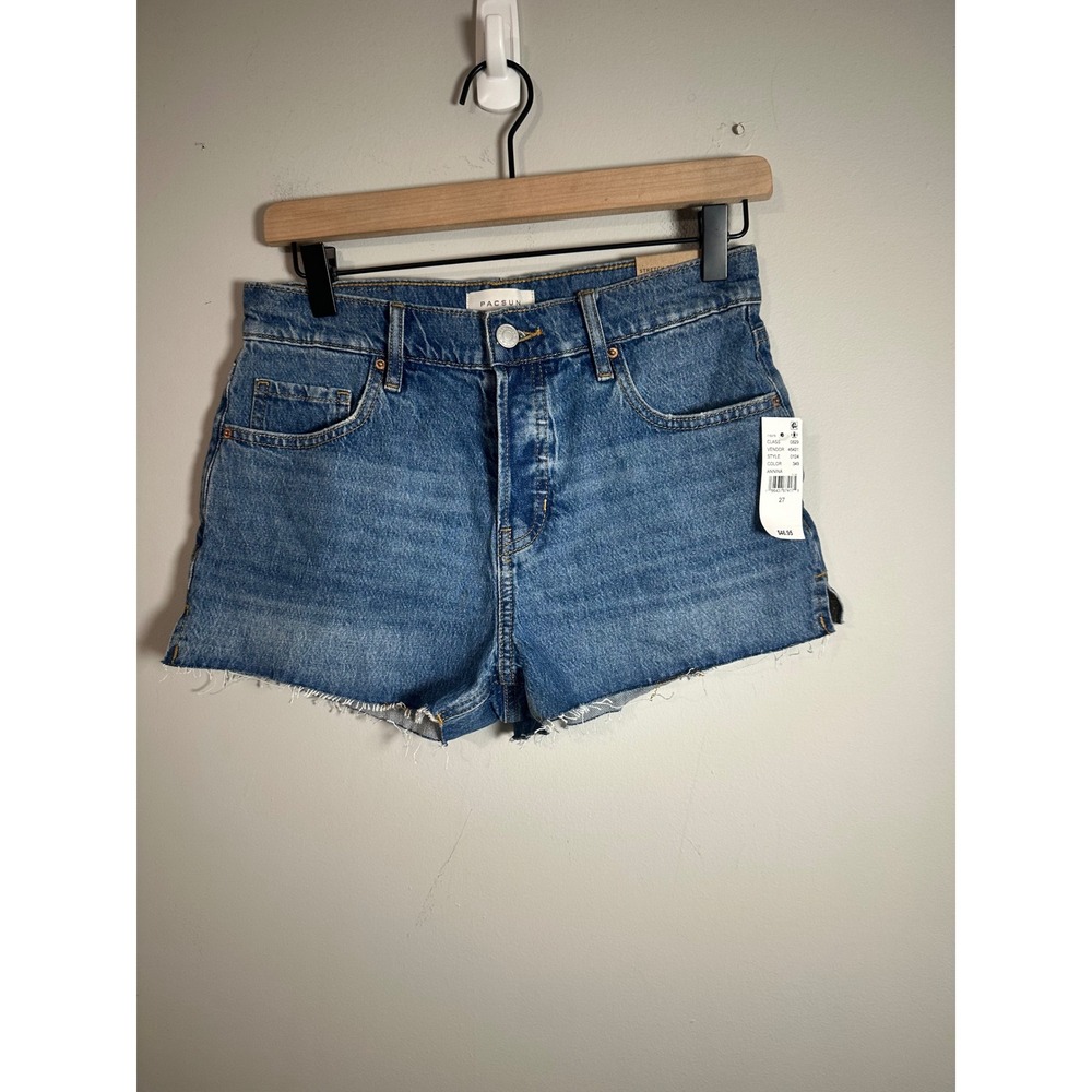 PacSun Stretch 70s Cut Off Denim Shorts Mid Rise Button Fly Blue Size 27 NEW